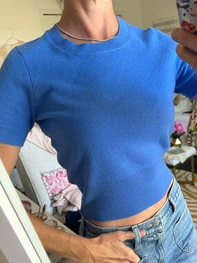 J Crew Shrunken Crop Top 100% Cashmere Cobalt Blue NWOT